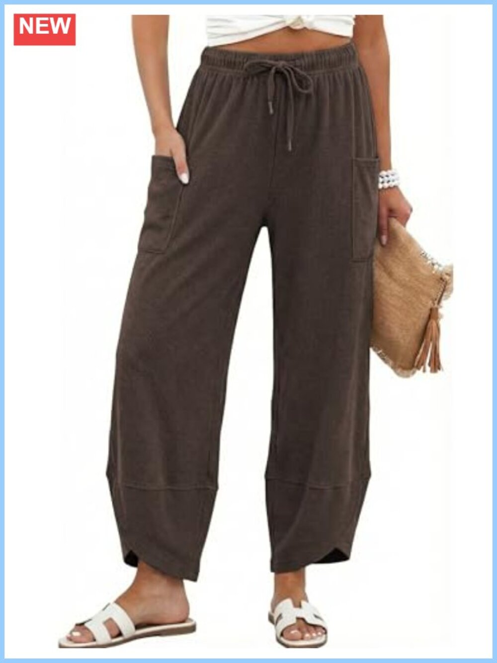 Womens Wide Leg Pants Elastic Waist Baggy Palazzo Harem Pants with Pockets
